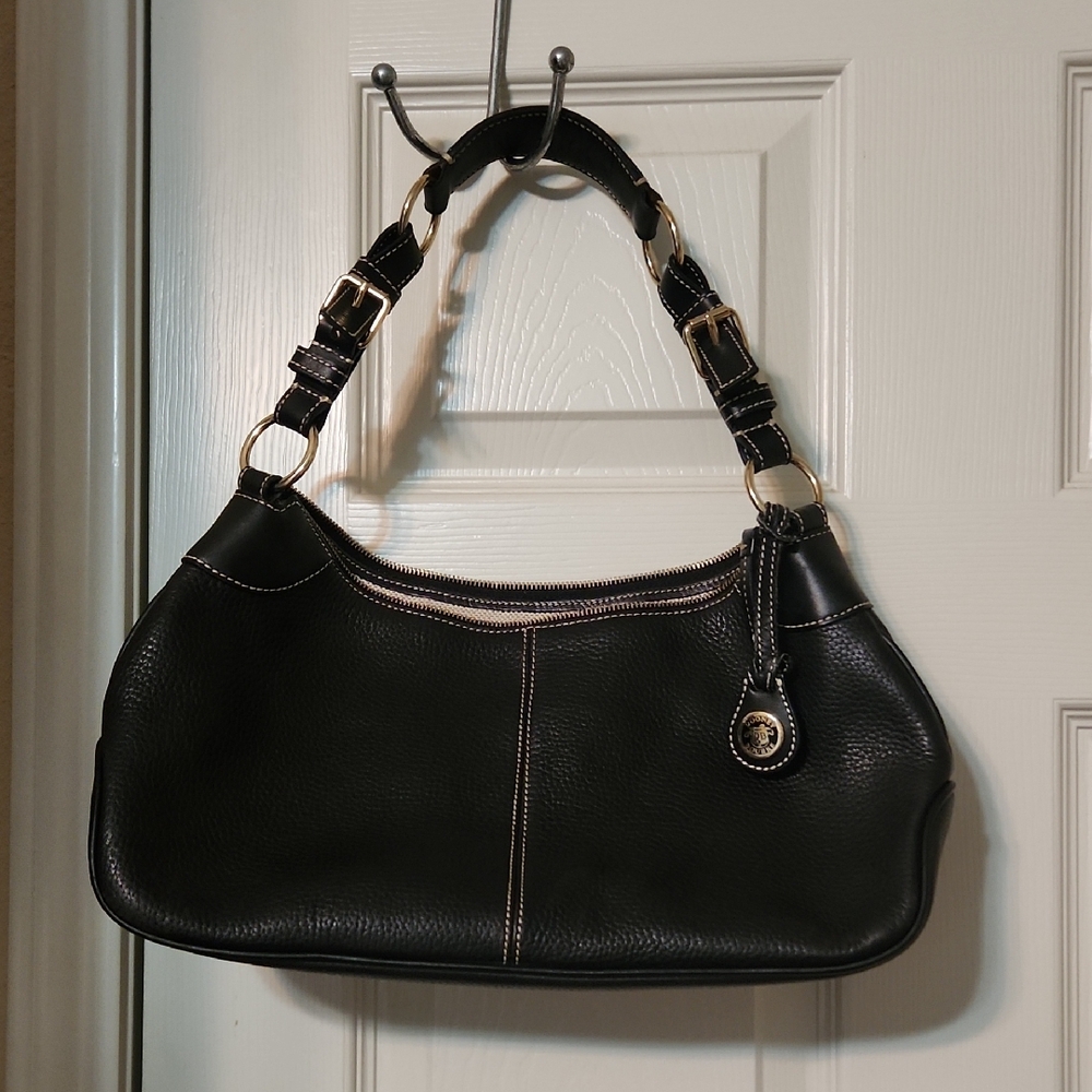 Dooney &Bourke Black and Gold Shoulder Bag with Crescent Silhouette